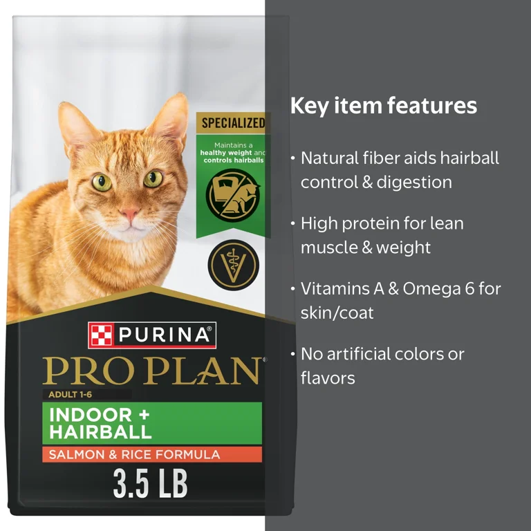 Purina Pro Plan Hairball Management, Indoor Cat Food, Salmon and