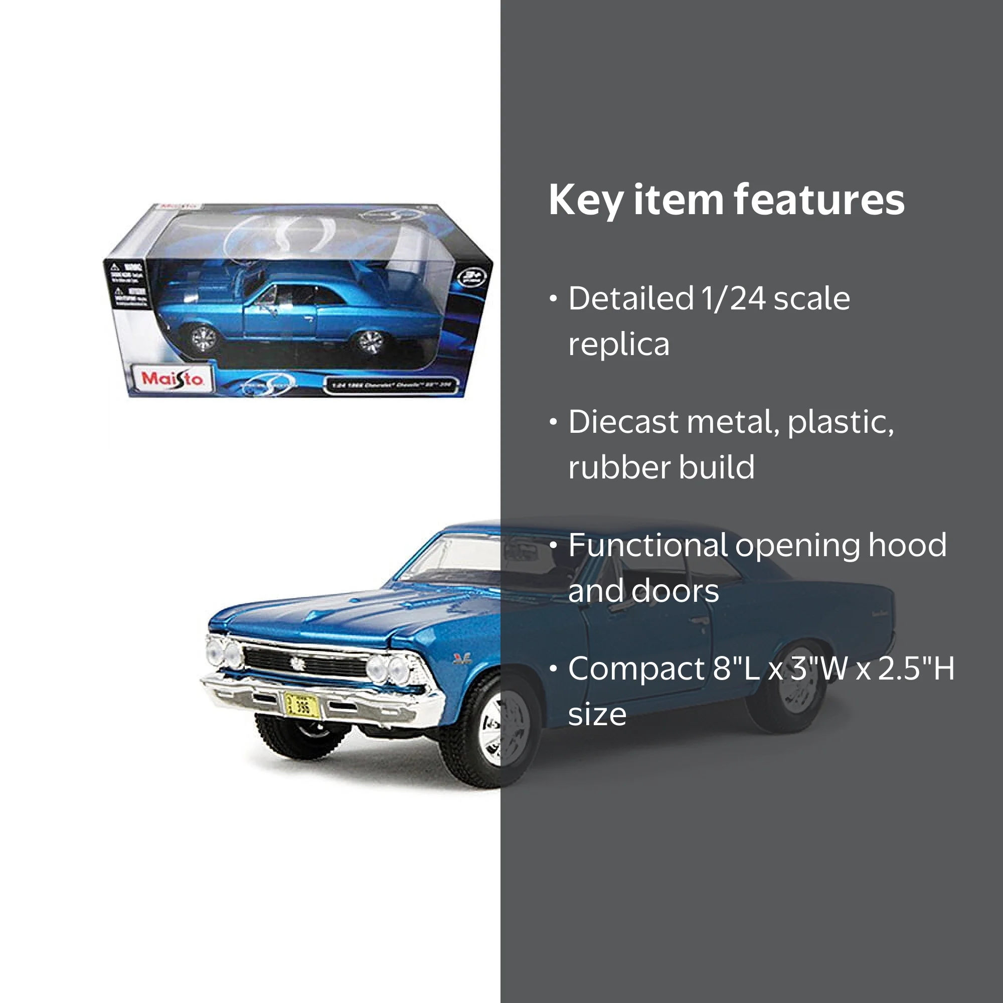 Maisto 1966 Chevrolet Chevelle SS 396 Blue 1/24 Diecast Model Car