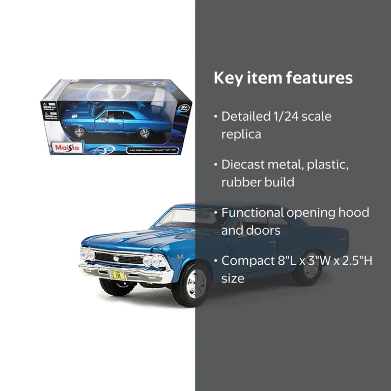 Maisto 1966 Chevrolet Chevelle SS 396 Blue 1/24 Diecast Model Car