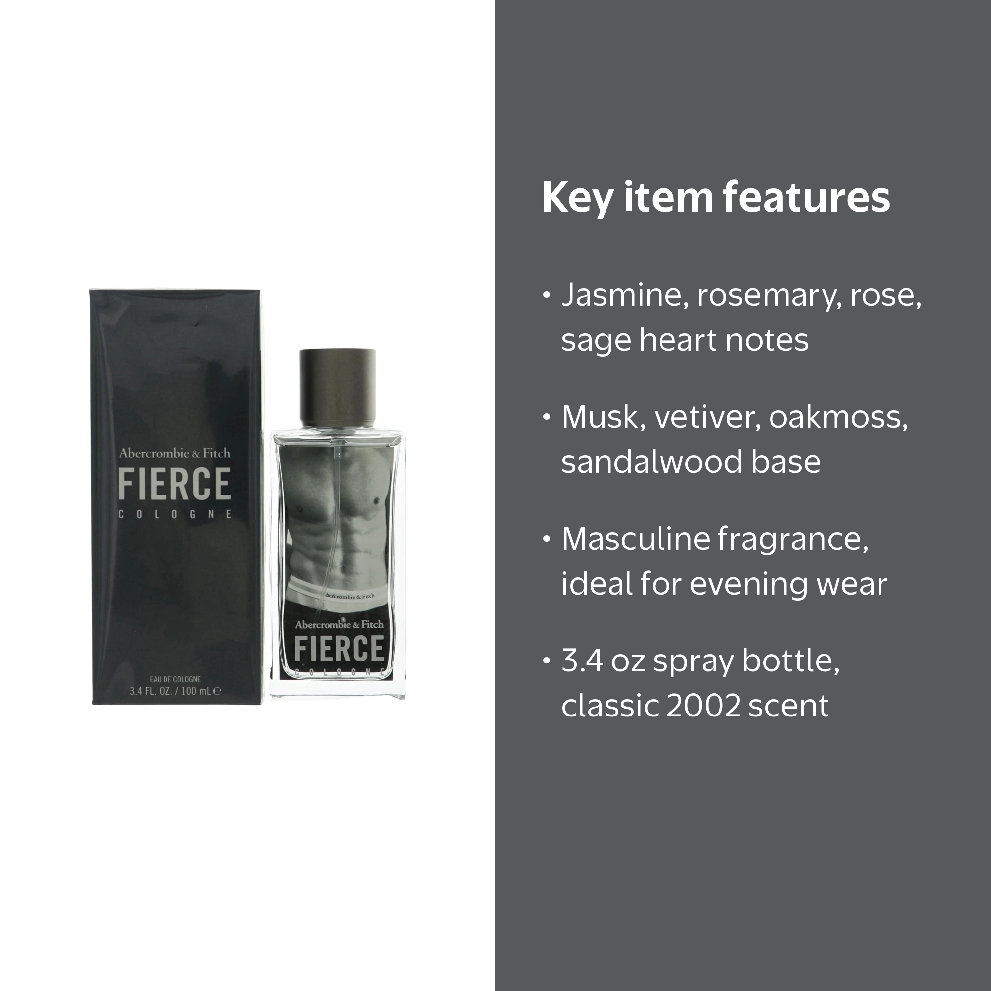 Abercrombie & Fitch, Men's Fierce EDC Fragrance, 3.4 oz spray