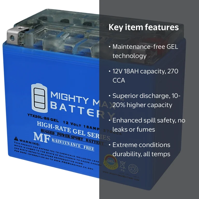 YTX20L-BS GEL Battery Replaces Kawasaki 800 Teryx All Models 14-20