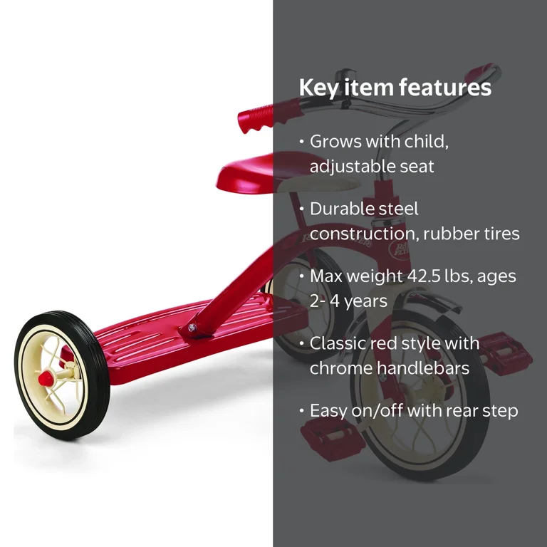 Radio Flyer 10 inch Red Tricycle for Kids with Steel Frame and