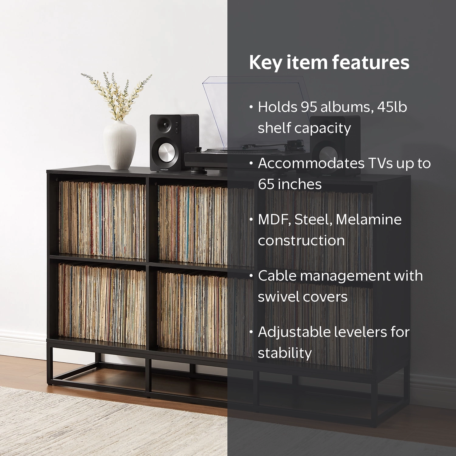 Crosley Furniture Enzo 6 Cube Record Storage Media Stand in Black