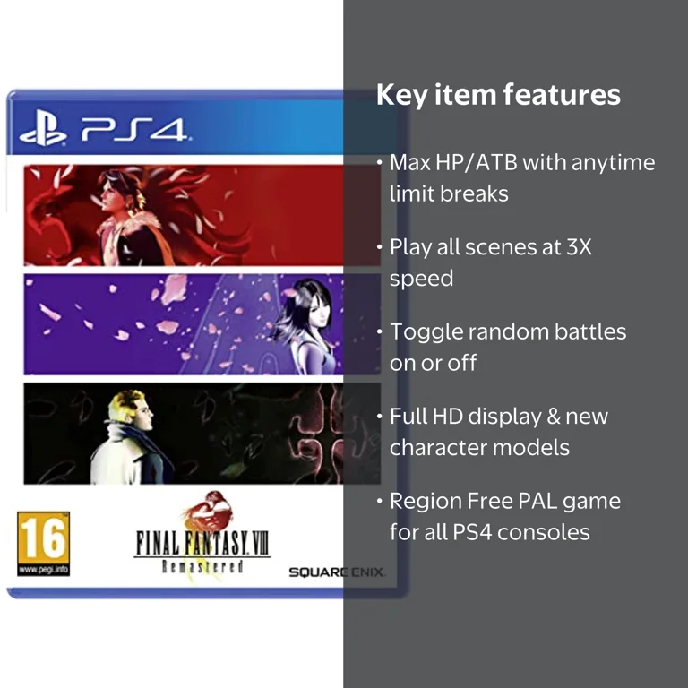 Final Fantasy VIII Remastered for PS4, HD Display, Speed Boost