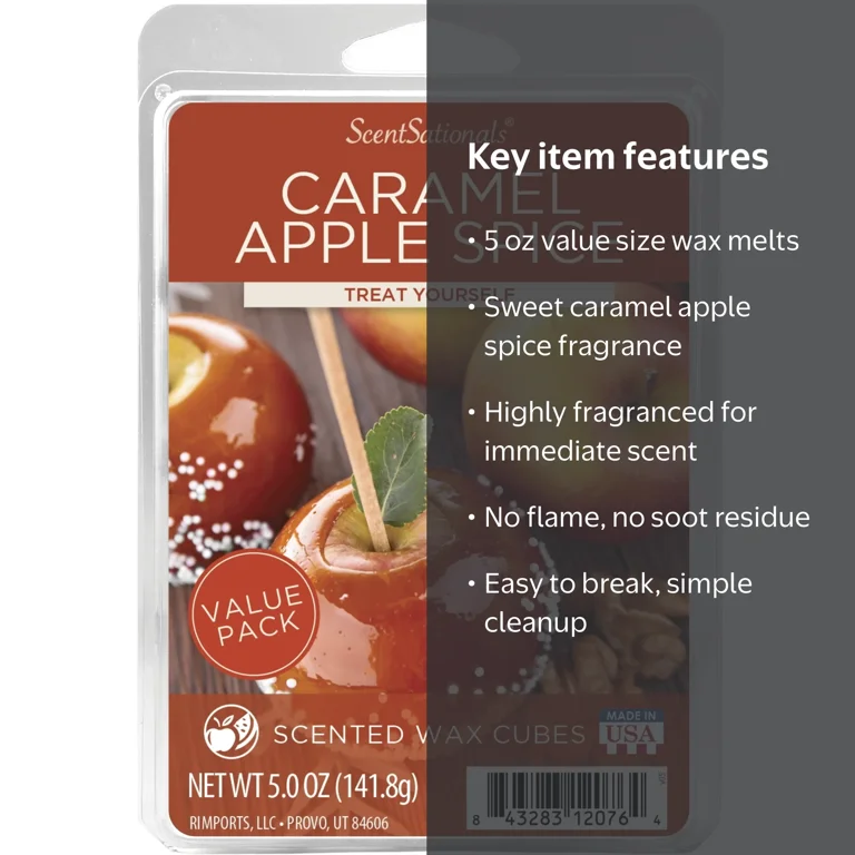 Caramel Apple Spice Scented Wax Melts, ScentSationals, 5 oz (Value