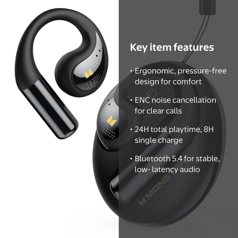 Monster Open Ear AC335 Headphones, Bluetooth 5.4, Stereo Sound
