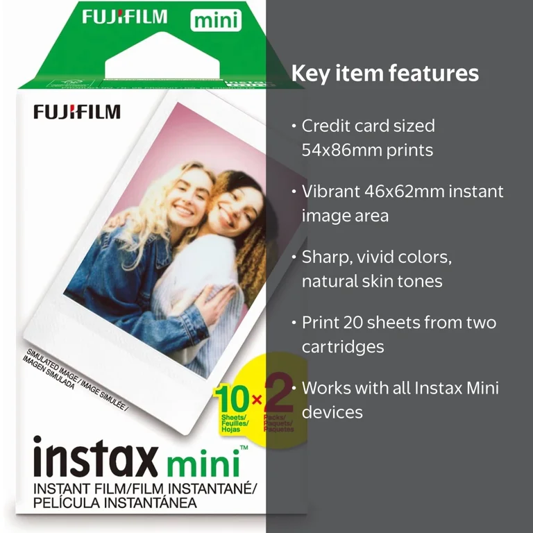 Fujifilm, Instax Mini Twin Pack Film, 20 Sheets, Credit Card Size