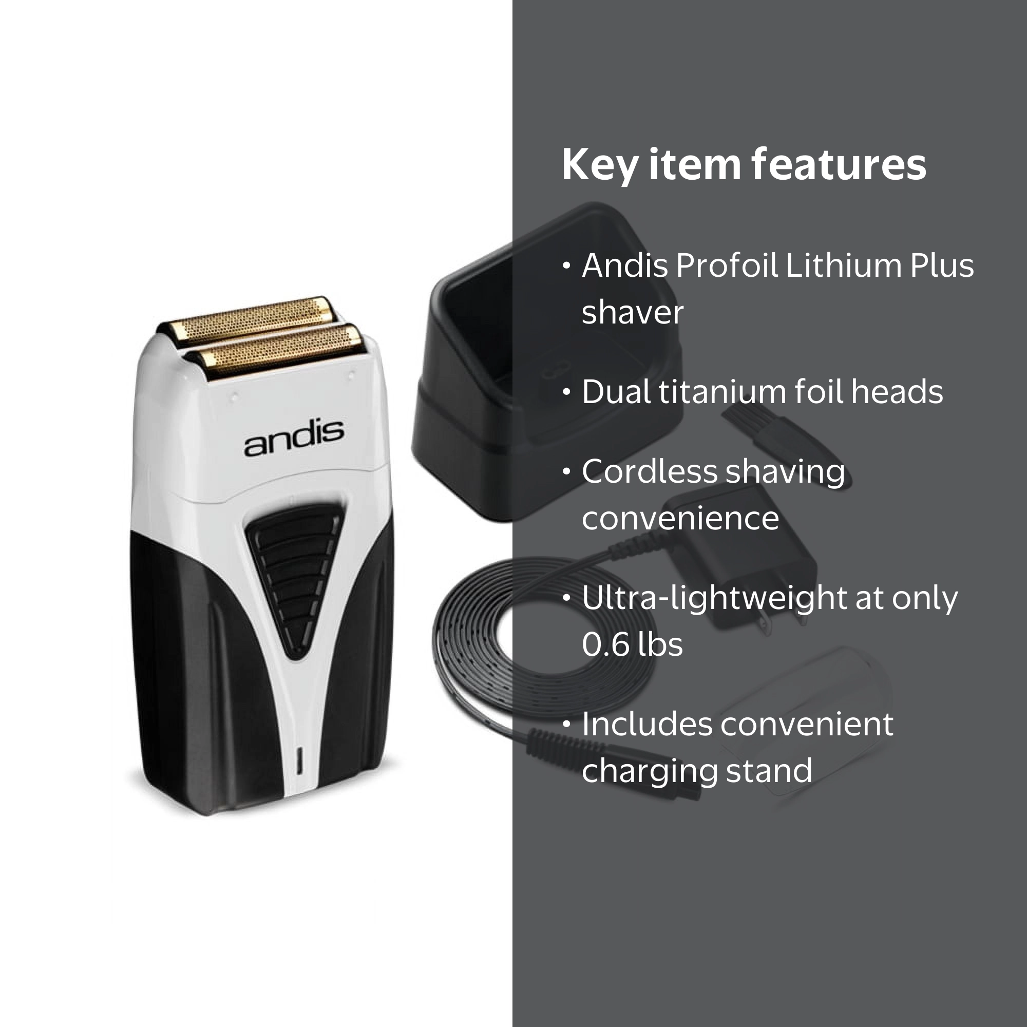 andis PROFOIL LITHIUM PLUS メンズシェーバー Andis Profoil Lithium Plus Titanium Foil Men's Cordless Shaver Kit