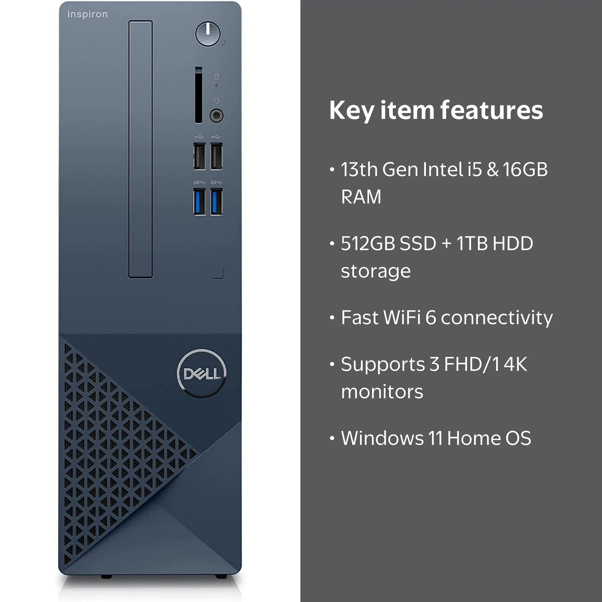 Dell Inspiron 3020S Computer, Intel i5, 16GB RAM, 512GB SSD+1TB