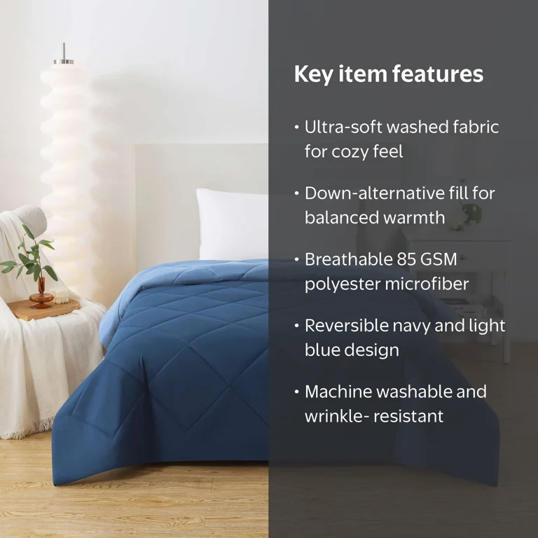 Mainstays Reversible Microfiber Comforter Navy Twin XL All-Season