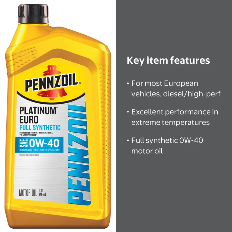 Pennzoil Platinum Euro Full Synthetic 0W-40 Motor Oil, 1 Quart