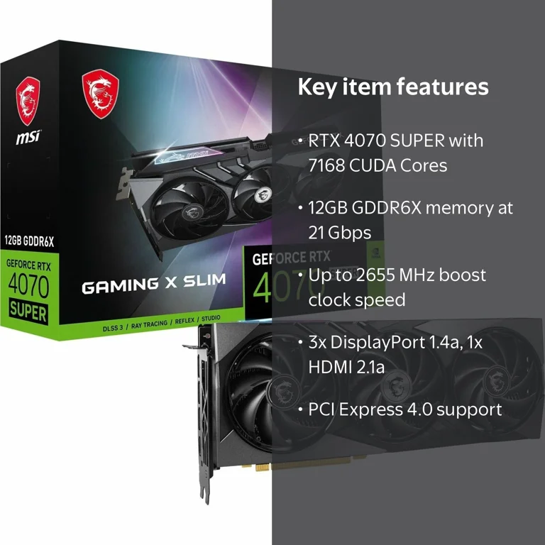 MSI GeForce RTX 4070 SUPER 12G Gaming X Slim GPU Graphics Card