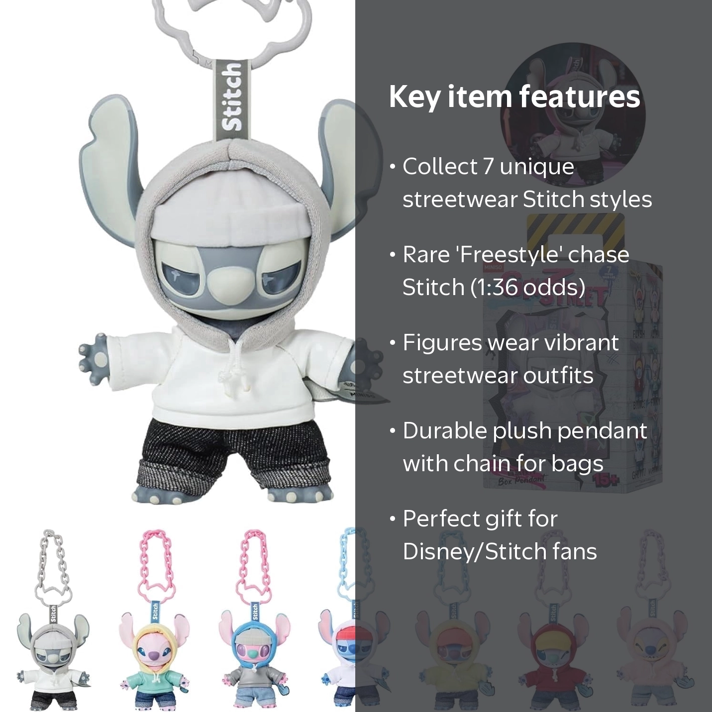 Miniso Disney Stitch Street Blind Box 15.5cm Plush Keychain