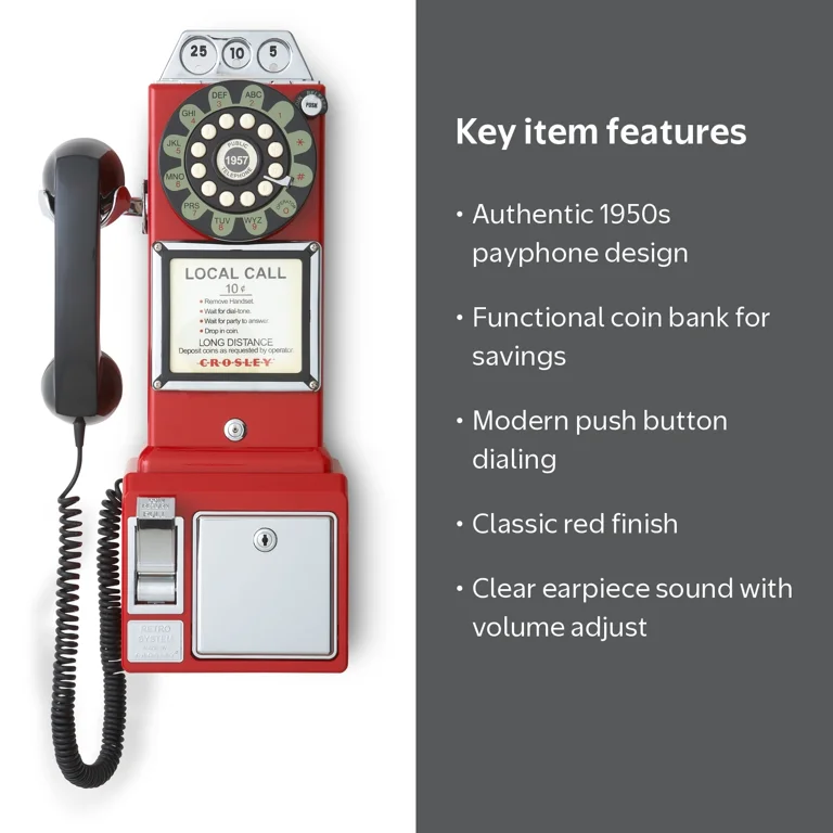 Crosley 1950'S Payphone (CR56), Red, Vintage Rotary Style, Coin