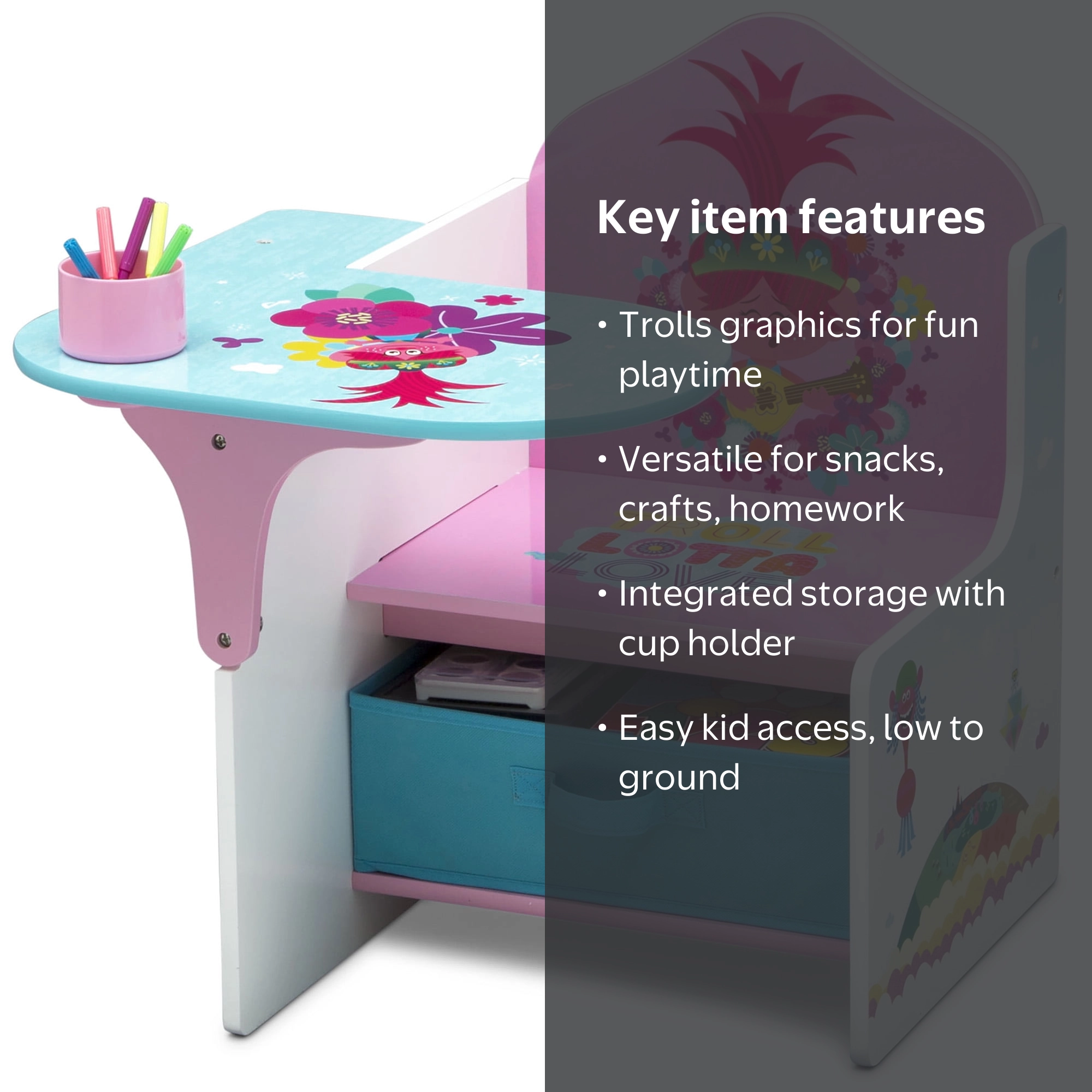 Trolls World Tour Chair Desk with Storage Bin by Delta Children