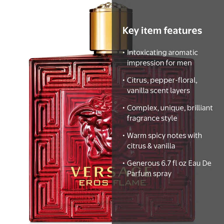 Versace, Eau De Parfum Spray, Eros Flame, 6.7 oz, Black - Walmart.com