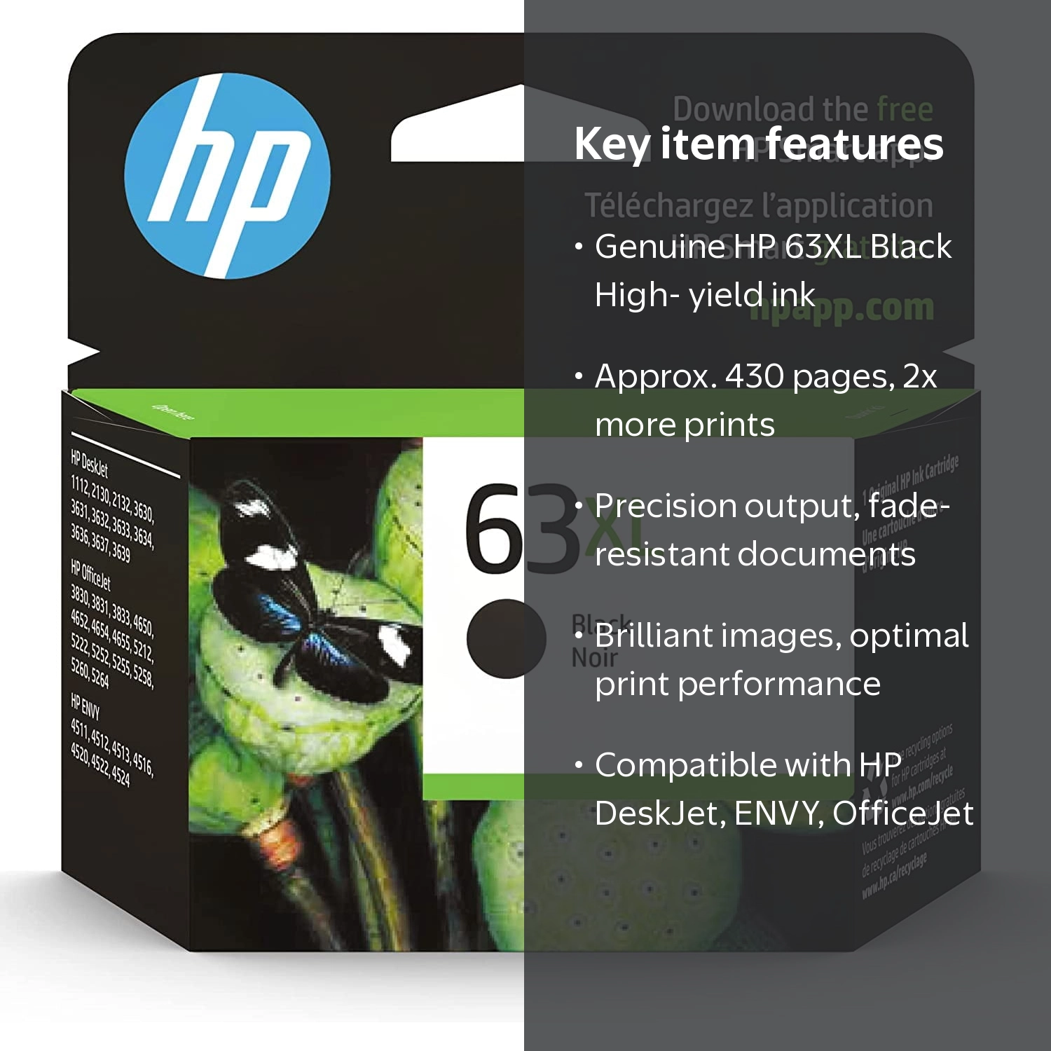 HP 63XL Black High-yield Ink Cartridge, Works with HP DeskJet 1112
