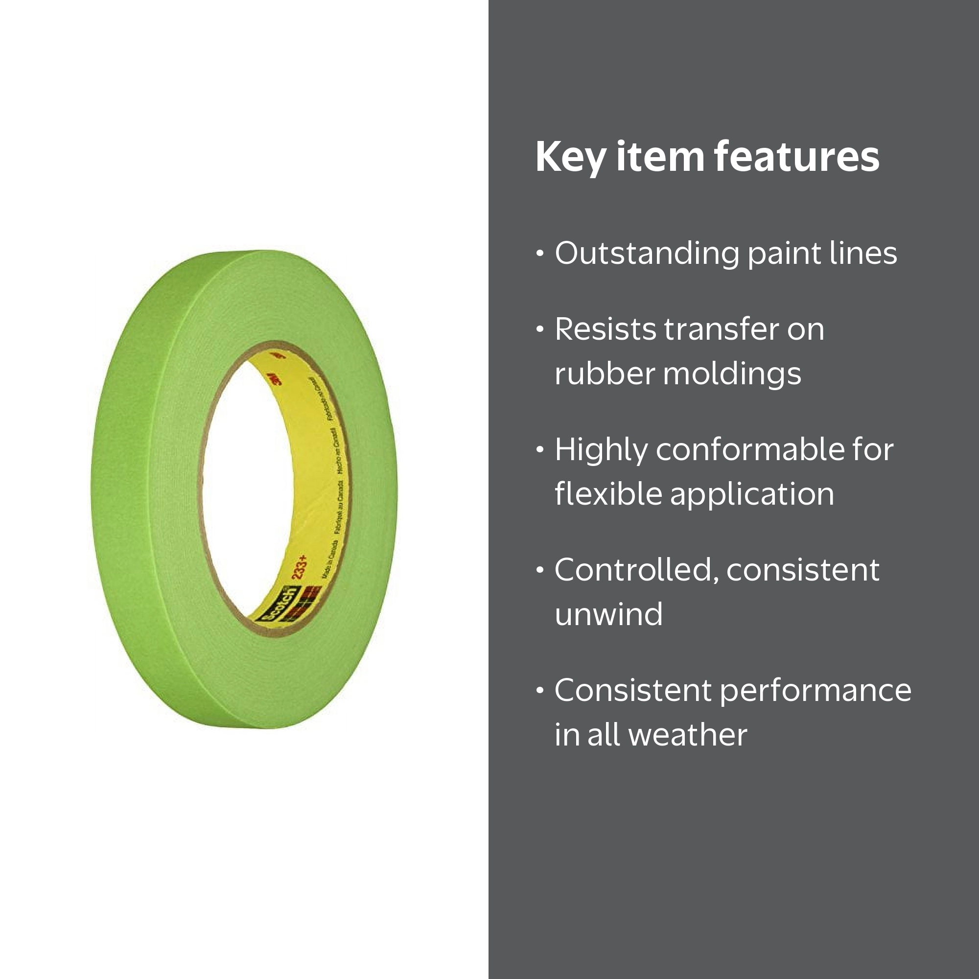 3M 26334 Scotch 233+ Green Automotive Masking Tape, 3/4