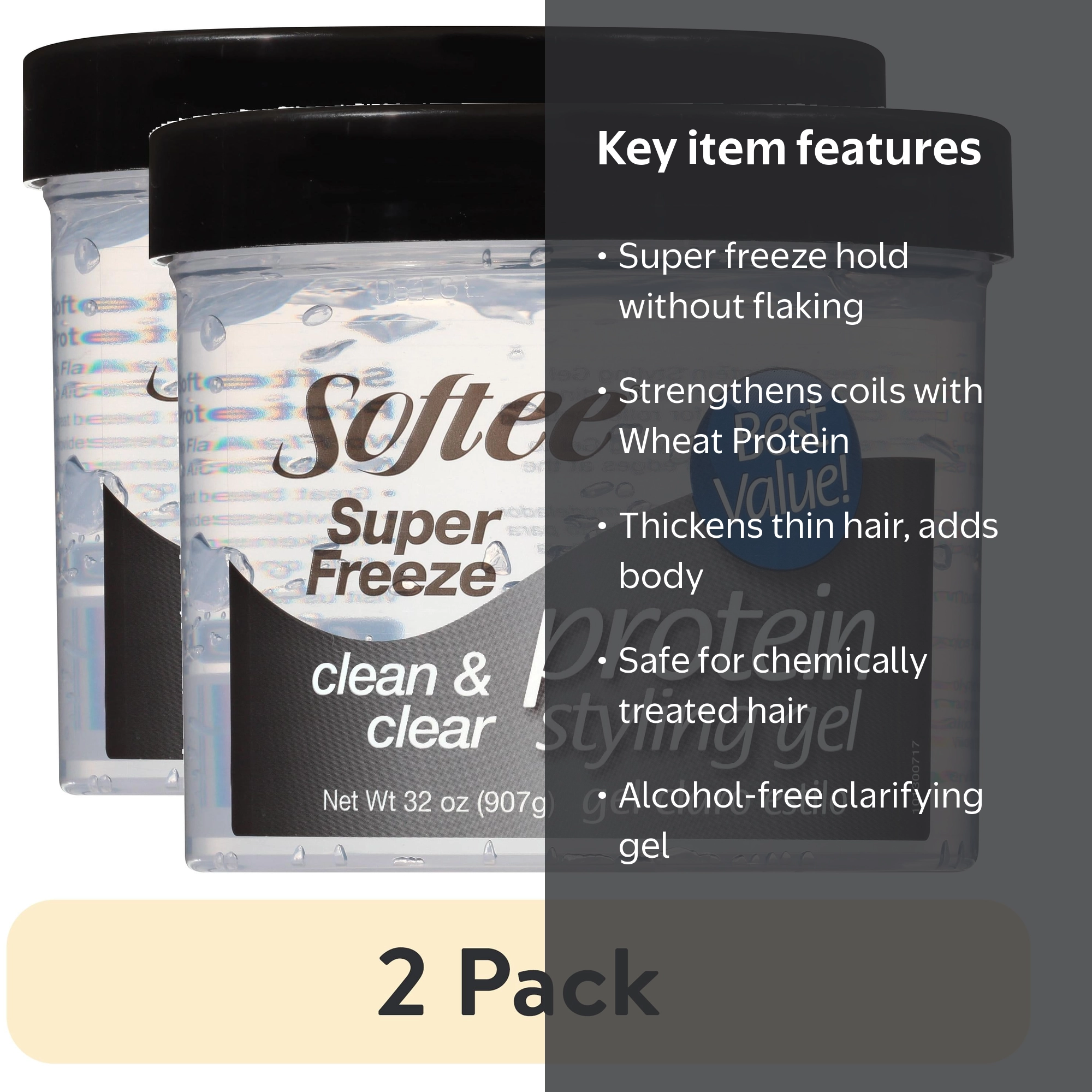 2 pack) Softee Super Freeze Protein Styling Gel 32 oz. Jar, Unisex