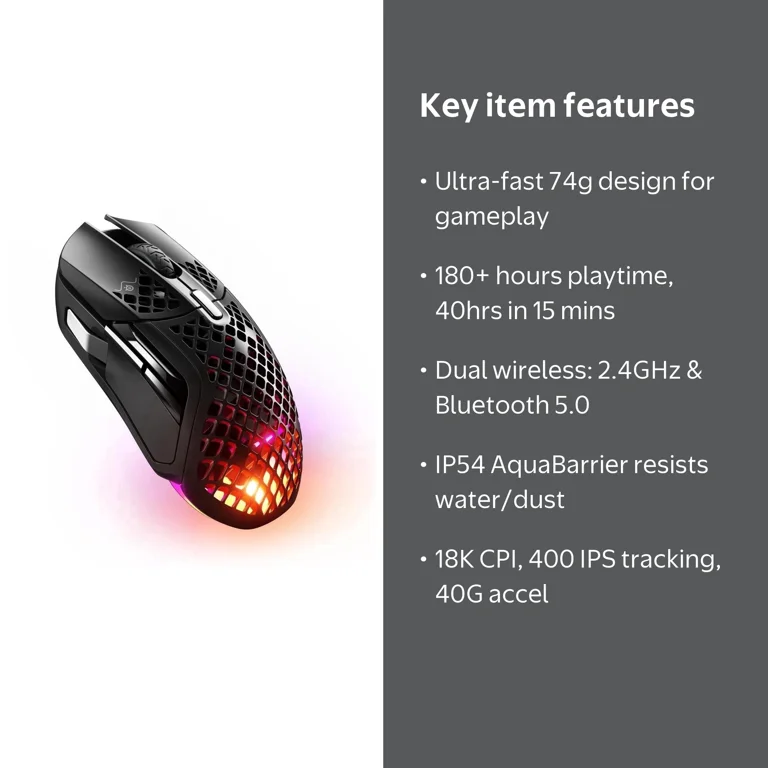 SteelSeries Aerox 5 Wireless Gaming Mouse, 18000 CPI, Ultra