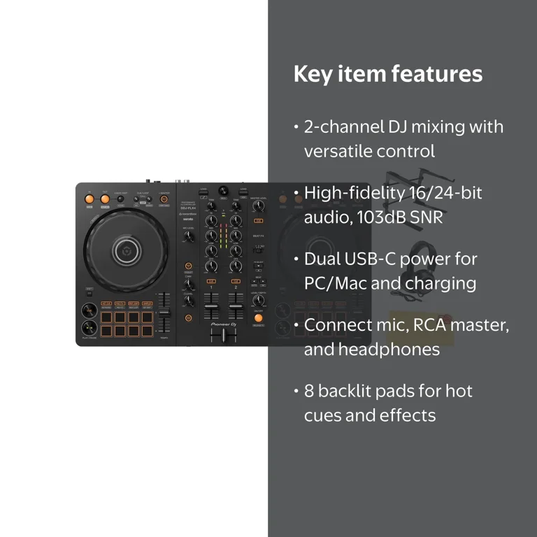Pioneer DDJ FLX4 DJ Controller - Black Bundle with Laptop Stand