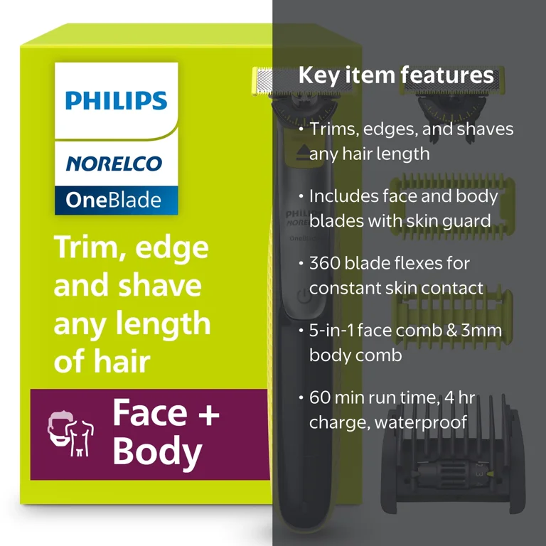 Philips Norelco, Face + Body Trimmer, 360 Blade, 5-in-1 Kit