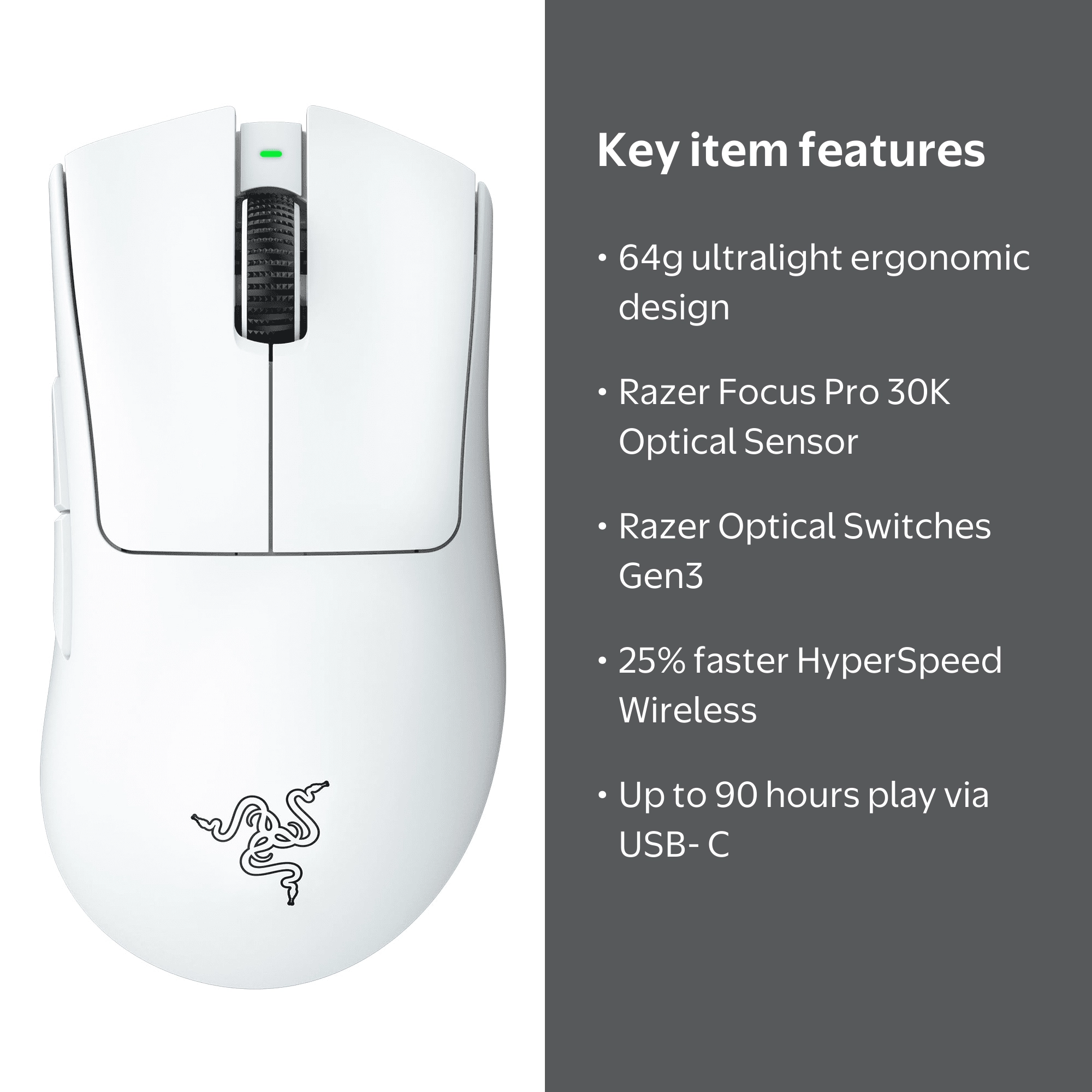 Razer, Esports Wireless Gaming Mouse, DeathAdder V3 Pro, White