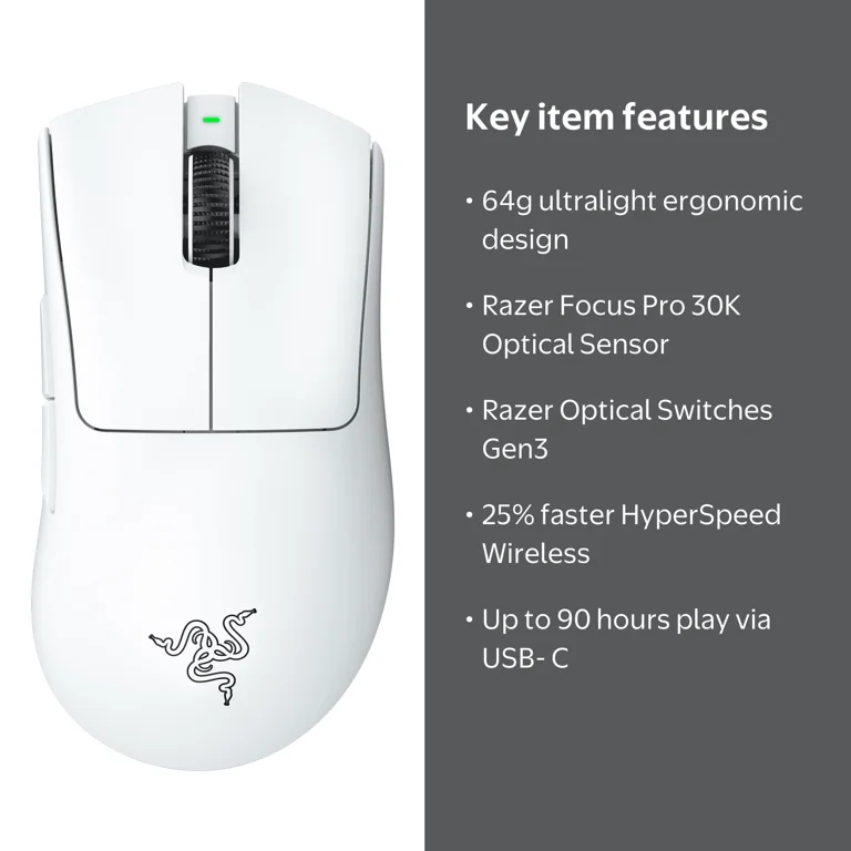 【匿名配送】Razer DeathAdder V3 Pro ホワイト Razer, Esports Wireless Gaming Mouse, DeathAdder V3 Pro, White