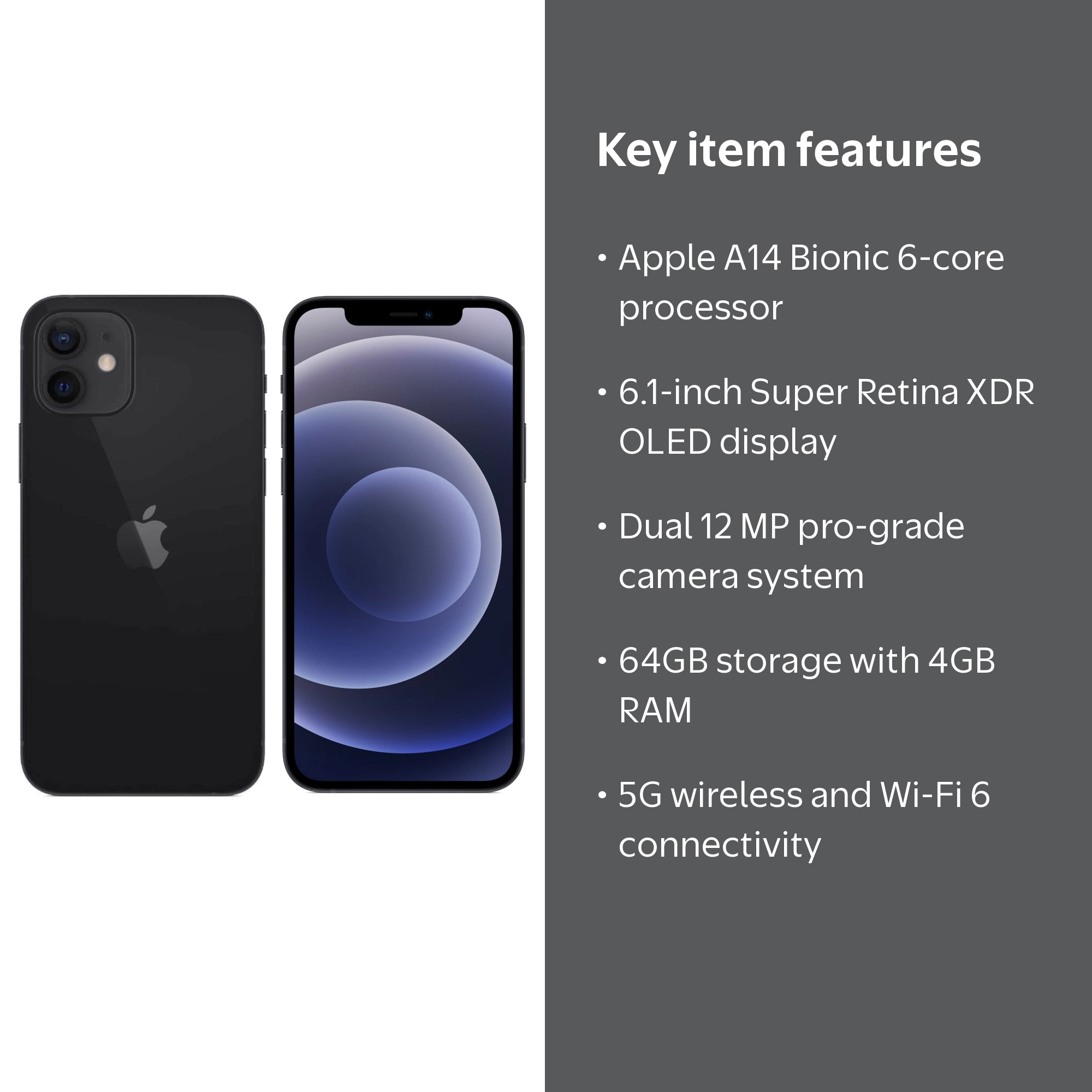 Apple iPhone 12 64GB, Consumer Cell Locked, Black, Refurbished