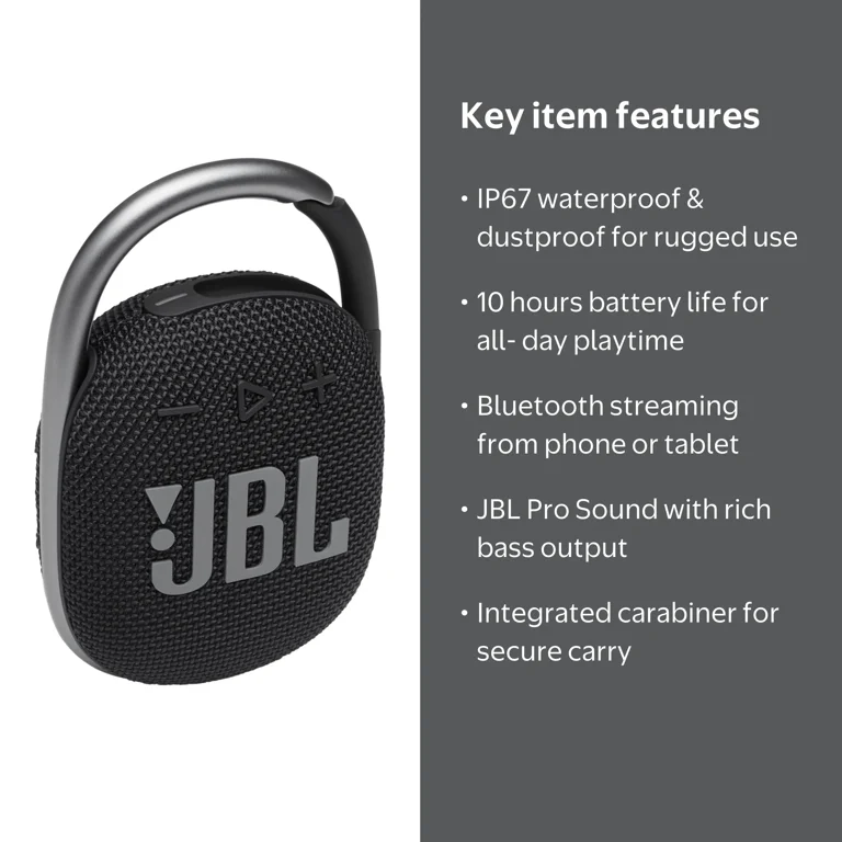 JBL Clip 4 - Ultra-portable Bluetooth Waterproof Speaker with Loud