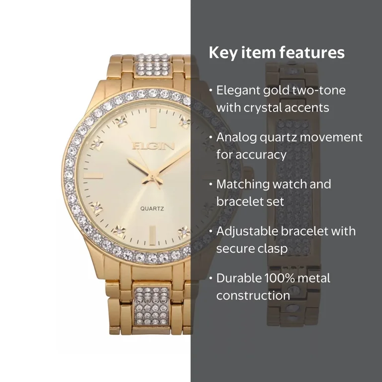 Elgin Men's Jewelry: Gold Two-Tone Analog Wristwatch & Bracelet