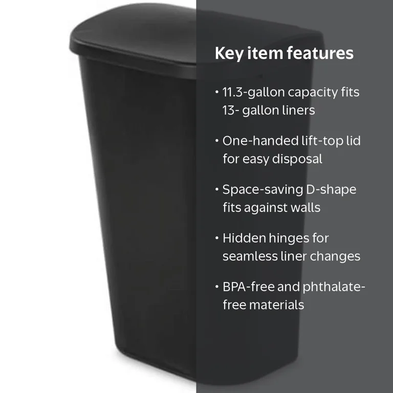 Sterilite 11.3 Gal. Lift Top Kitchen Wastebasket, Durable Plastic