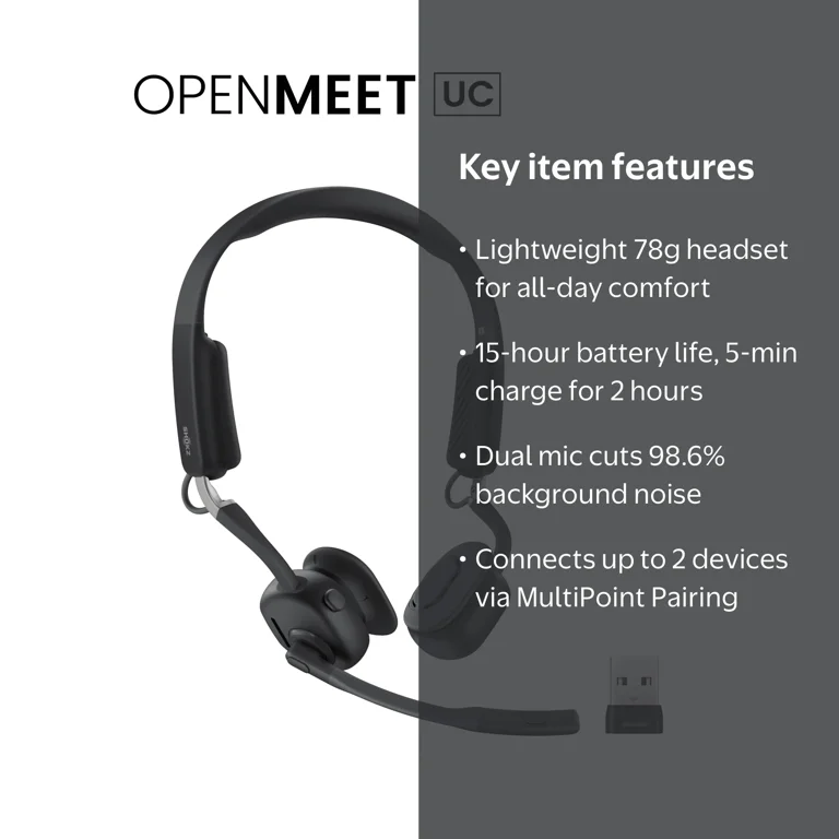 Shokz OpenMeet UC - Open-Ear Bluetooth Computer Headset - Noise