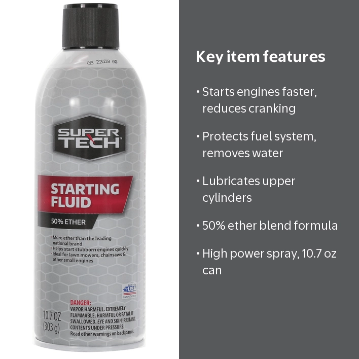 Super Tech Starting Fluid, Clear 50% Ether, 10.7 oz, for Gasoline