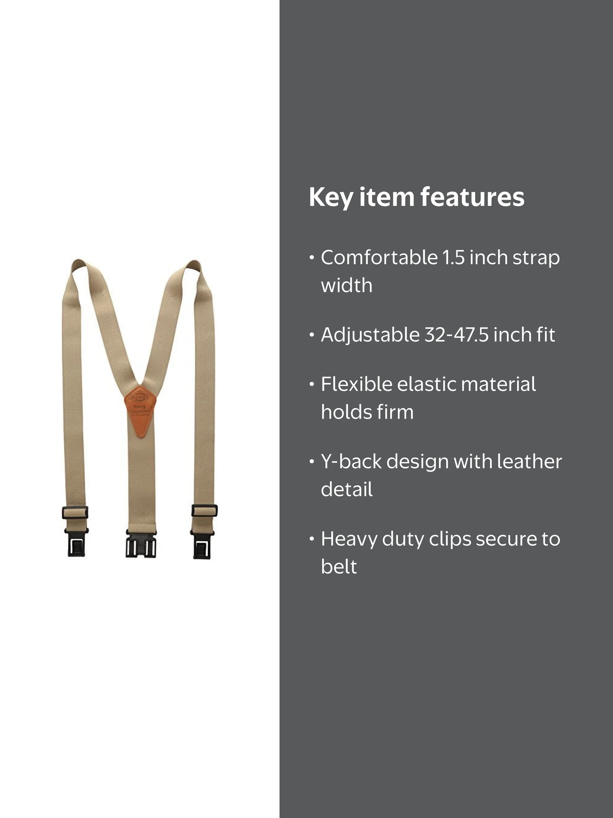 Dickies Men's Elastic Solid Color Suspenders with Belt Clip-End