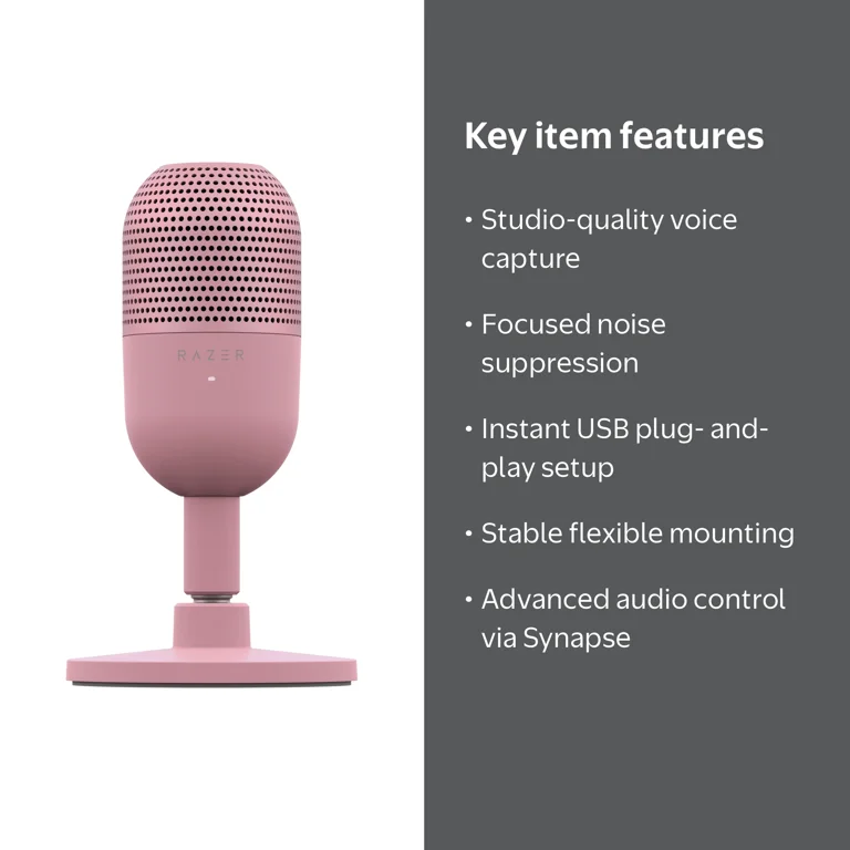 Razer, Microphone, Seiren V3 Mini, Ultra-Compact USB with Tap-to