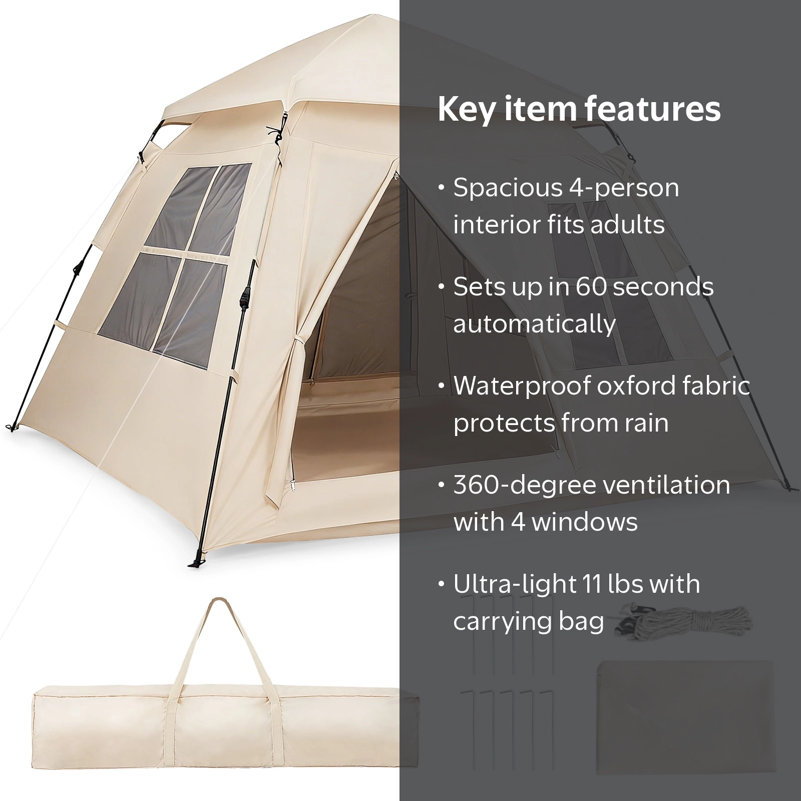 Gymax, Camping Tent, 4 Person, Rainfly Mesh Windows Doors