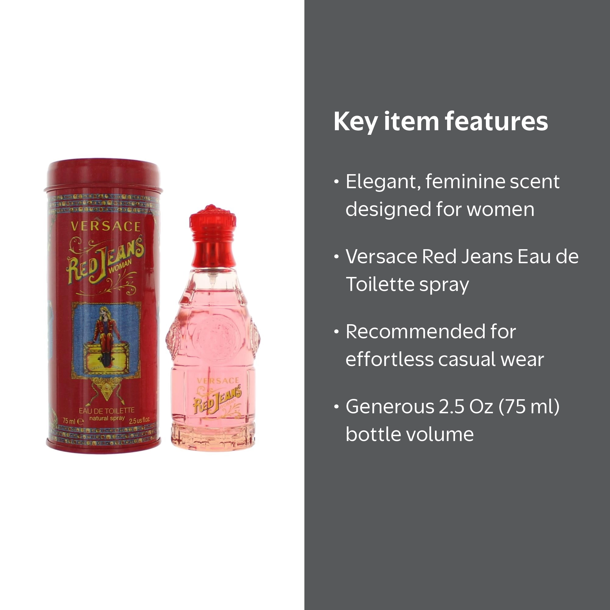 Versace Red Jeans Eau de Toilette, Perfume for Women, 2.5 Oz