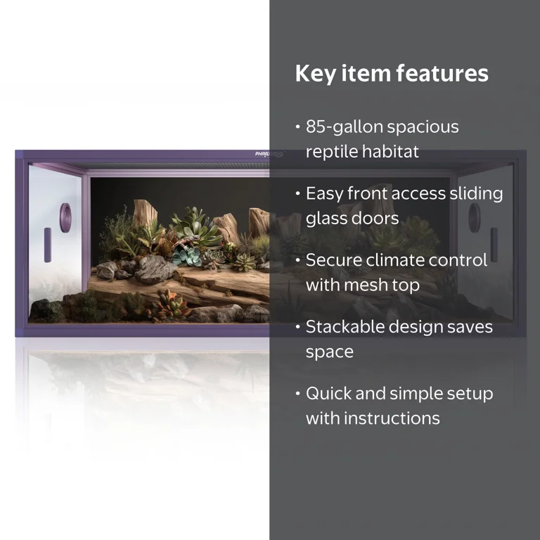 Phailozoo 85 Gallon Front Opening Glass Terrarium for Bearded