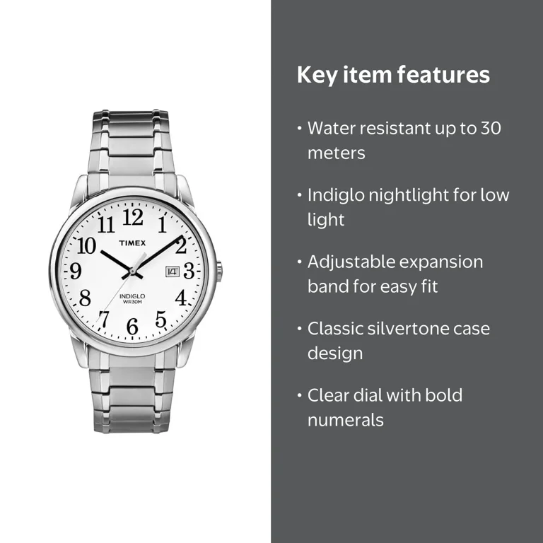 Indiglo by Timex Men's Wristwatch, Silver, WR30M - Walmart.com