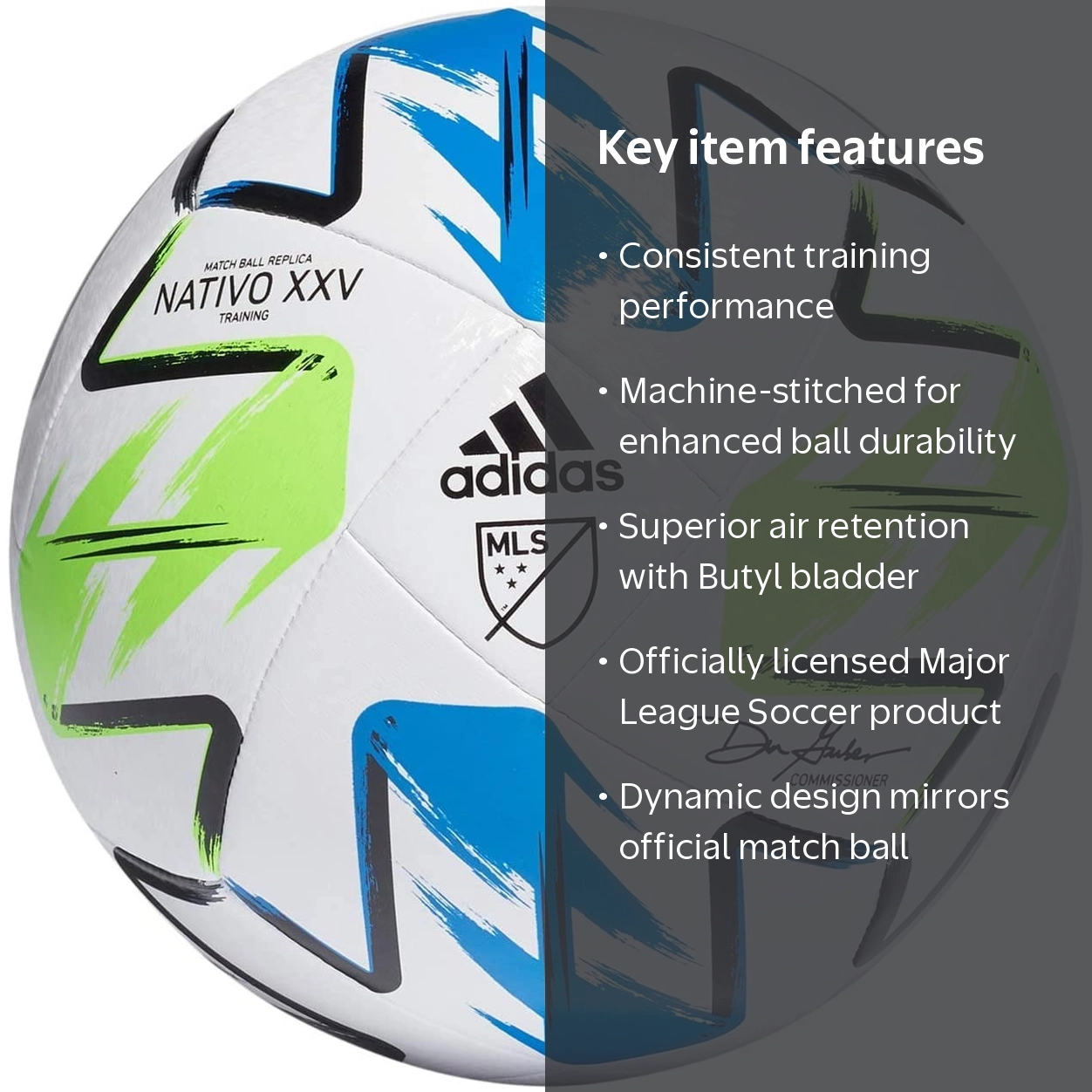 Adidas MLS Nativo XXV Soccer Ball, White/Solar Green/Glory Blue