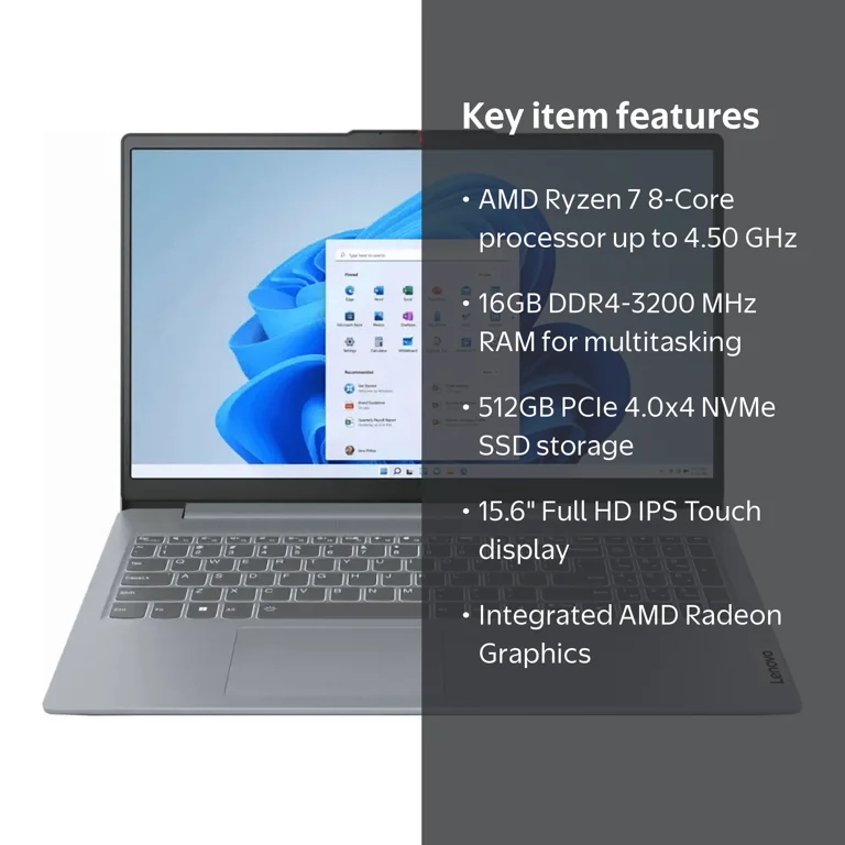 Lenovo IdeaPad 15.6 inch FHD Touchscreen Laptop, AMD Ryzen 7 5825U