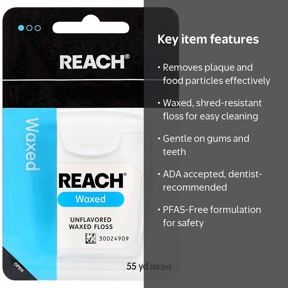 Reach Waxed Dental Floss | Plaque Removal, Wide Cleaning, Shred