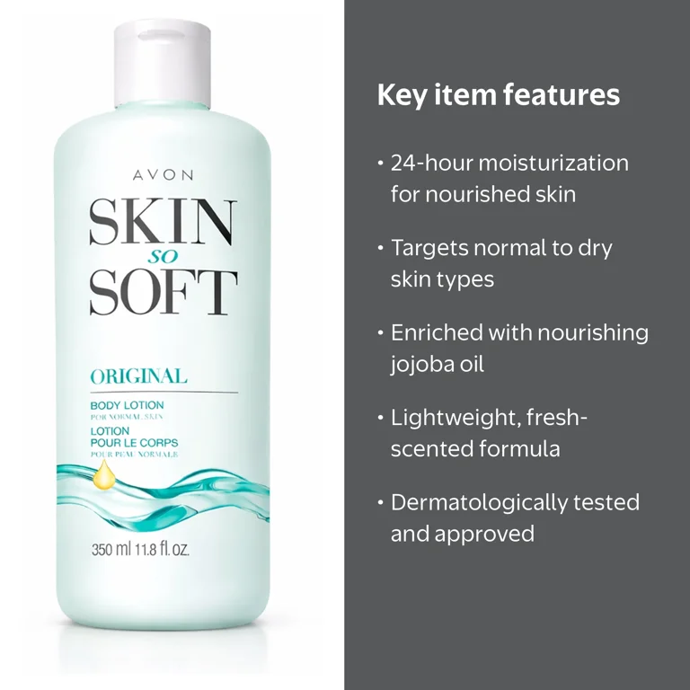 AVON Skin So Soft Original Body Lotion for Women, Paraben-Free Moisturizing Hand and Body Lotion for Dry Skin with Jojoba Oil, Non-Greasy Lightweight 