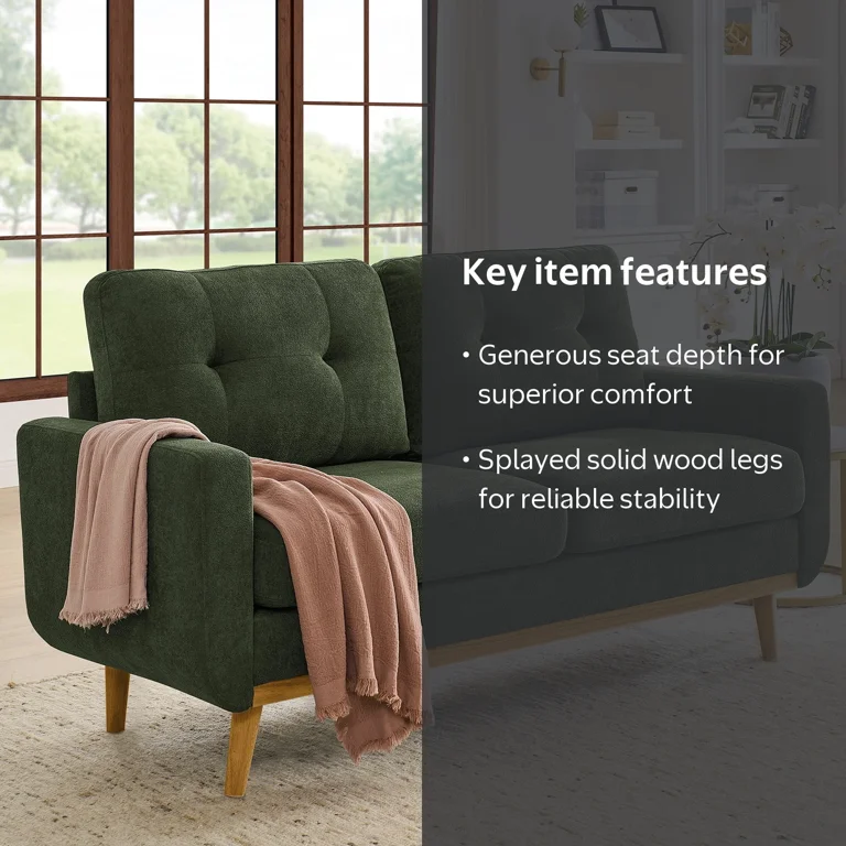Moonmiss 67 inch Loveseat Couch, Modern Small Sofa With Walnut Wood Legs 2-seater Fabric Upholstered Mini Sofa Couches For Small Space,living Room