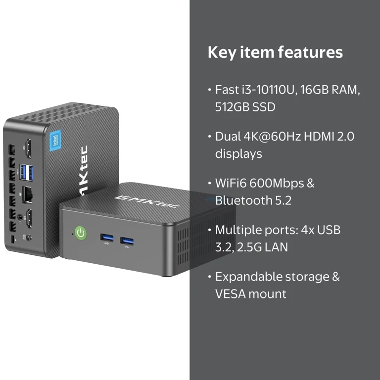 ミニPC GMKtec G3PLUS GMKtec Mini PC, Intel Core i3-10110U(Up to 4.1GHz), 16GB DDR4