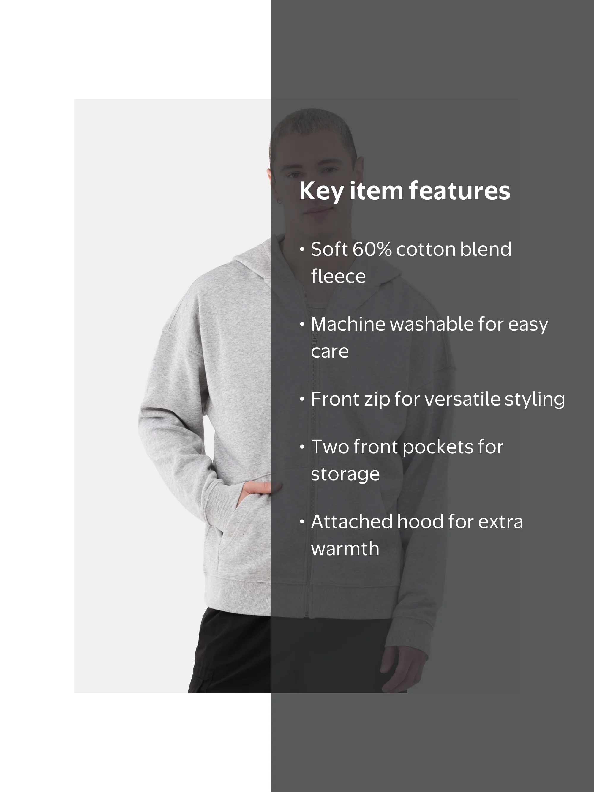 No Boundaries Soft Fleece Zip-Up Hoodie for All Genders, Sizes XS