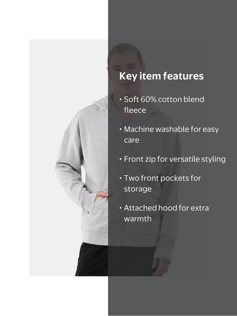 No Boundaries Soft Fleece Zip-Up Hoodie for All Genders, Sizes XS