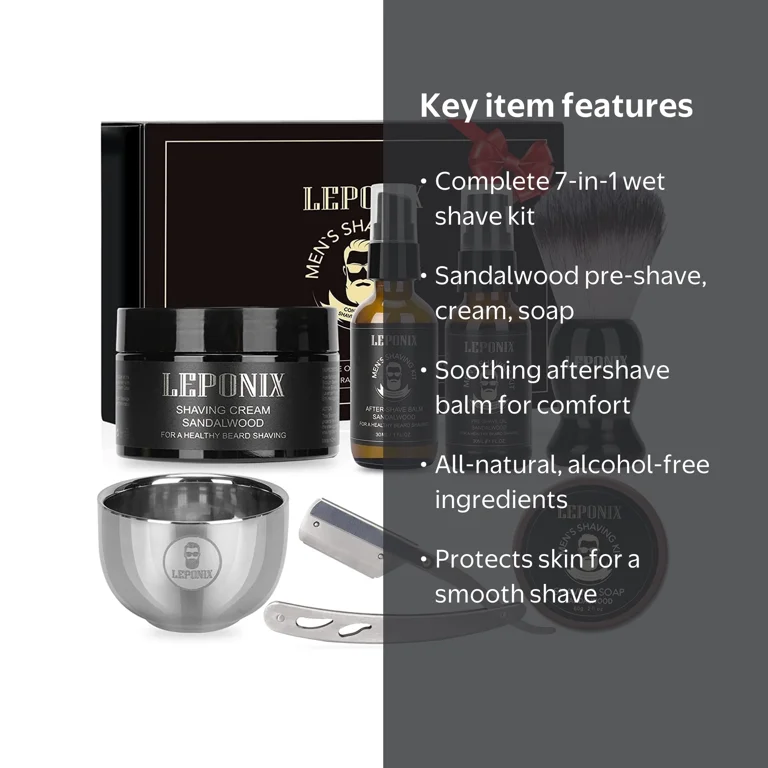 LEPONIX, Shaving Kit for Men, 7-in-1 Complete Grooming Set, Black