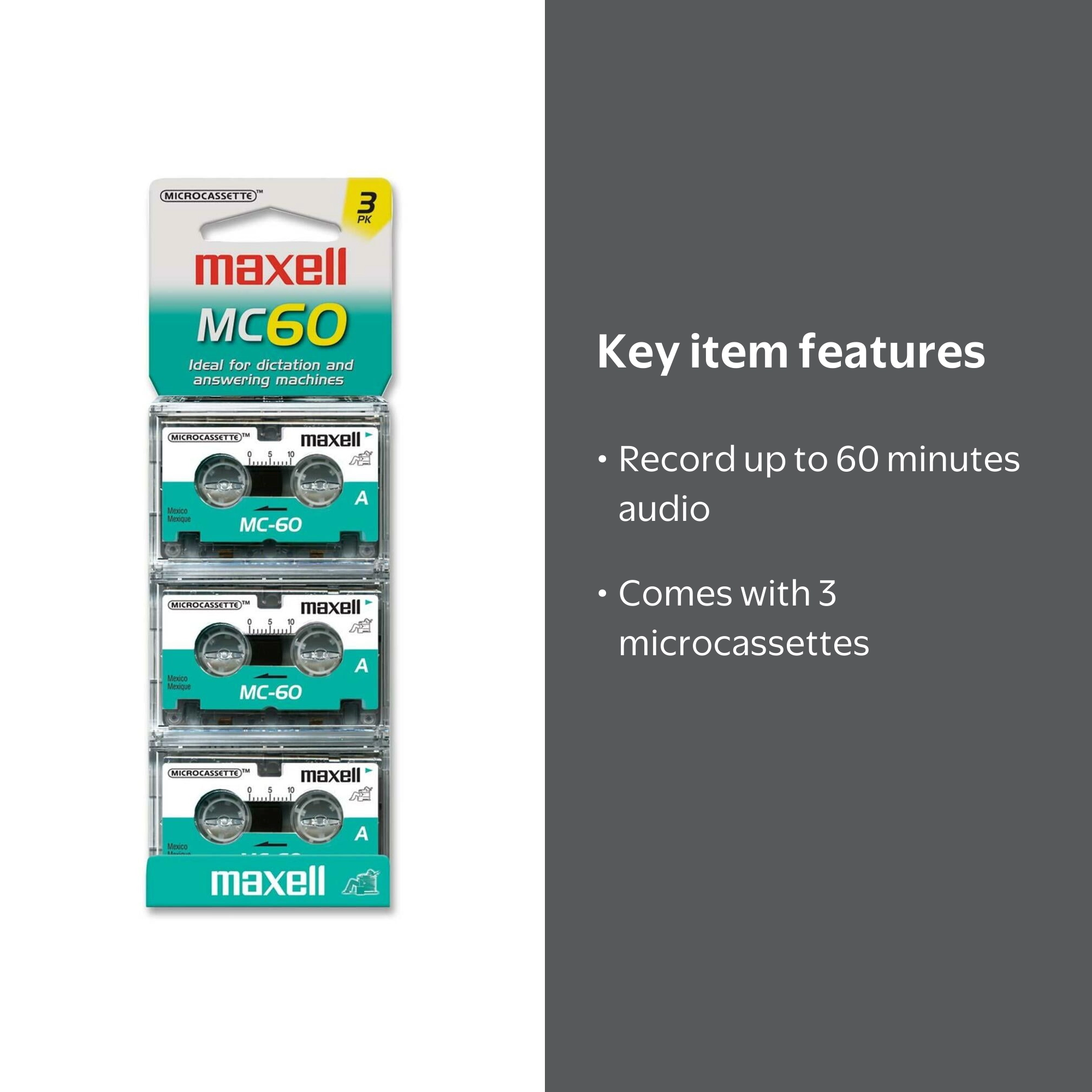 Maxell 60 Minutes Microcassette - Blank Cassette Tapes for Audio